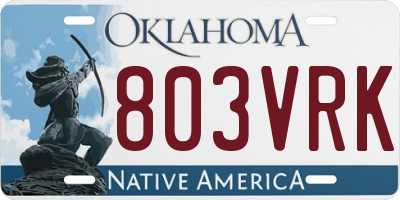 OK license plate 803VRK