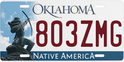 OK license plate 803ZMG