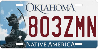 OK license plate 803ZMN
