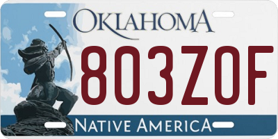 OK license plate 803ZOF