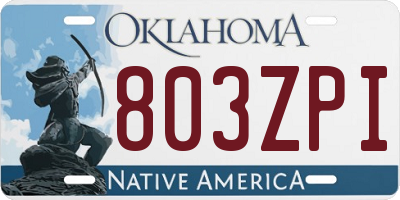 OK license plate 803ZPI