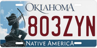 OK license plate 803ZYN