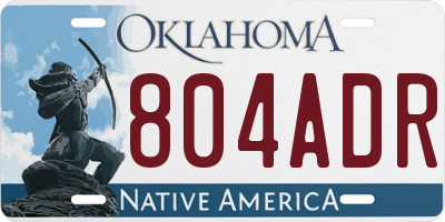 OK license plate 804ADR