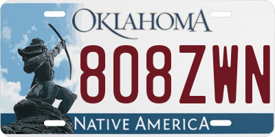 OK license plate 808ZWN