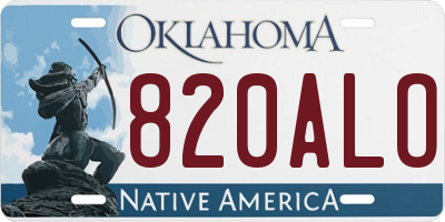 OK license plate 820ALO