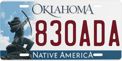 OK license plate 830ADA