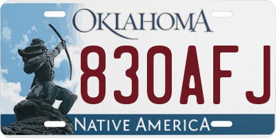 OK license plate 830AFJ