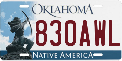 OK license plate 830AWL