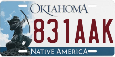 OK license plate 831AAK