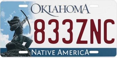 OK license plate 833ZNC