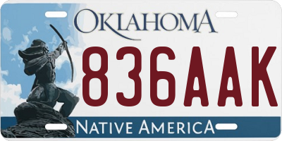 OK license plate 836AAK