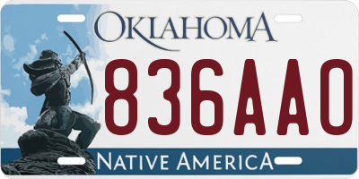 OK license plate 836AAO