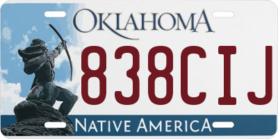 OK license plate 838CIJ