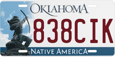 OK license plate 838CIK