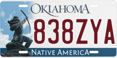 OK license plate 838ZYA