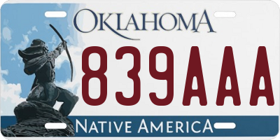 OK license plate 839AAA