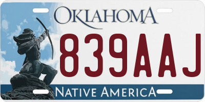 OK license plate 839AAJ