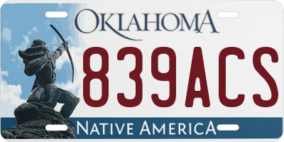 OK license plate 839ACS