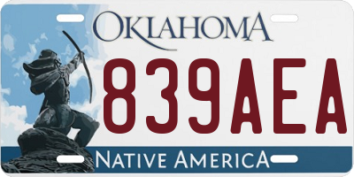 OK license plate 839AEA