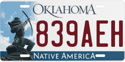 OK license plate 839AEH