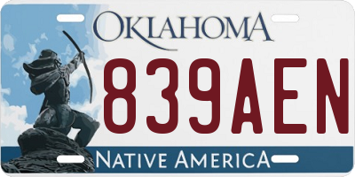 OK license plate 839AEN