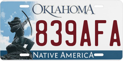OK license plate 839AFA