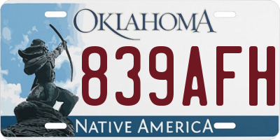 OK license plate 839AFH