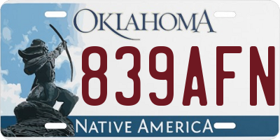 OK license plate 839AFN