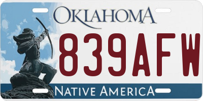 OK license plate 839AFW