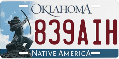 OK license plate 839AIH