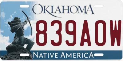 OK license plate 839AOW