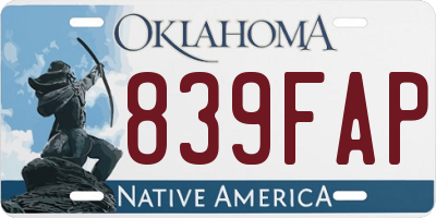 OK license plate 839FAP