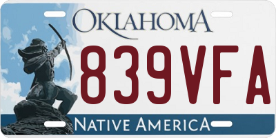 OK license plate 839VFA