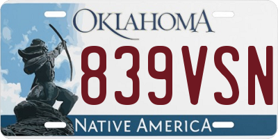 OK license plate 839VSN