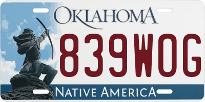 OK license plate 839WOG