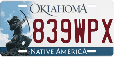 OK license plate 839WPX