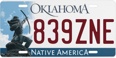 OK license plate 839ZNE