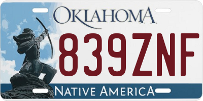 OK license plate 839ZNF