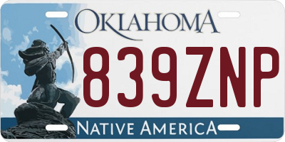 OK license plate 839ZNP