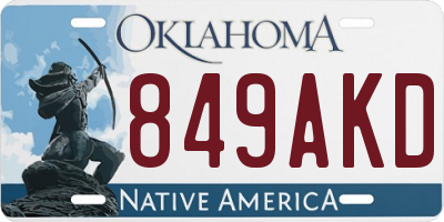 OK license plate 849AKD