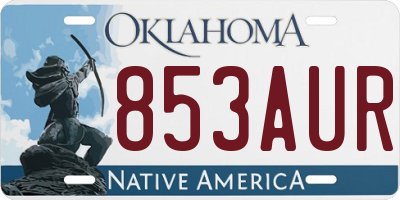 OK license plate 853AUR