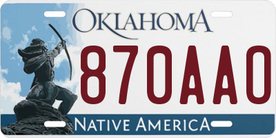OK license plate 870AAO