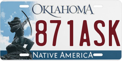 OK license plate 871ASK