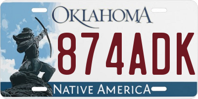 OK license plate 874ADK