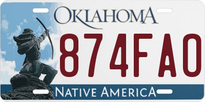 OK license plate 874FAO