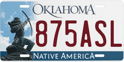 OK license plate 875ASL
