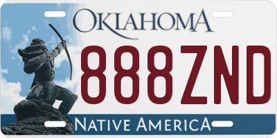 OK license plate 888ZND