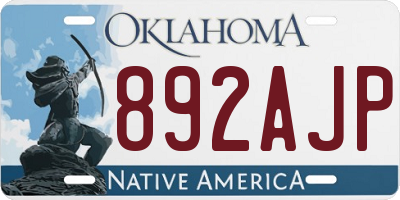 OK license plate 892AJP