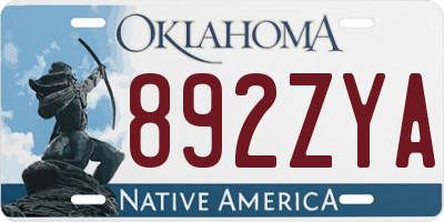 OK license plate 892ZYA