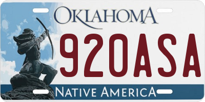 OK license plate 920ASA